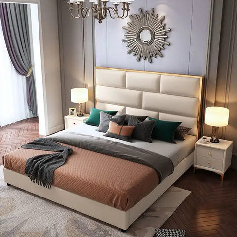 E-Furniture | Serene Haven Upholstered King Size Bed, Ivory Mist