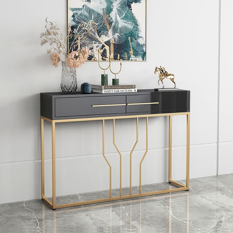 E-Furniture Rome Console Table glossy white and gold