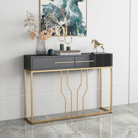 E-Furniture Rome Console Table glossy black and gold