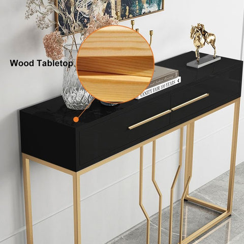 E-Furniture Rome Console Table glossy black and gold