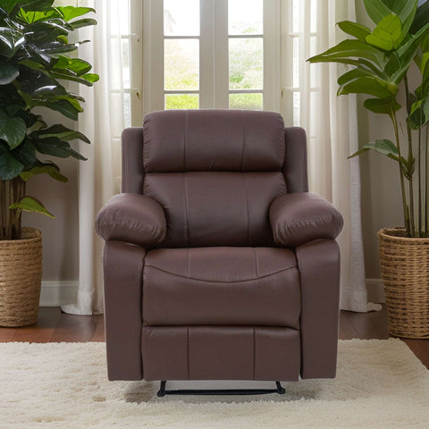 E-Furniture choco recliner single seater manual in brown color leatherette