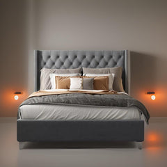 E-FURNITURE York King Size Without Storage Upholstered Bed In Grey Color - E-FURNITURE