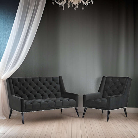 E-Furniture Midnight Luxe 3+1 Sofa Pack In Black Color