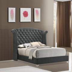 E-FURNITURE Munich Queen Size Without Storage Upholstered Bed In Grey Color - E-FURNITURE
