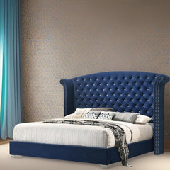 E-FURNITURE Munich King Size Without Storage Upholstered Bed In Teal Color - E-FURNITURE