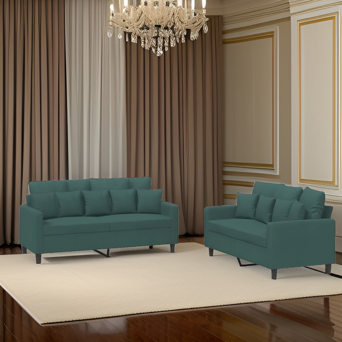 E-Furniture Velvet Majesty 3+2, Sofa Pack In Green Colour