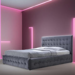 E-Furniture Italia Queen Size Non Storage Upholstered Bed In Grey Color - E-FURNITURE