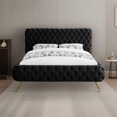 E-Furniture Atlanta Queen Size Non Storage Upholstered Bed In Black Color - E-FURNITURE