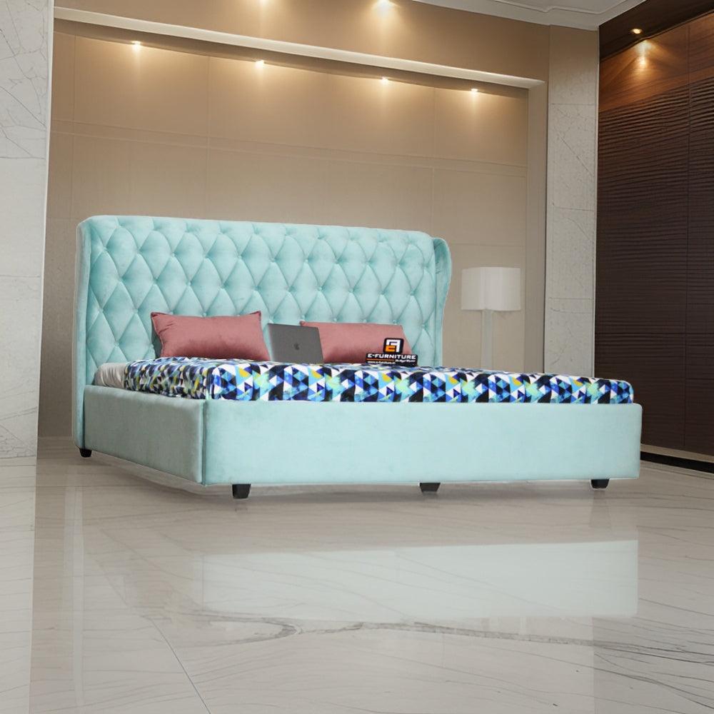 E-Furniture Tokyo King Size Non Storage Upholstered Bed In Teal Color - E-FURNITURE