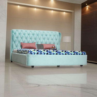 E-Furniture Mario King size Upholstered bed in Teal color - E-FURNITURE