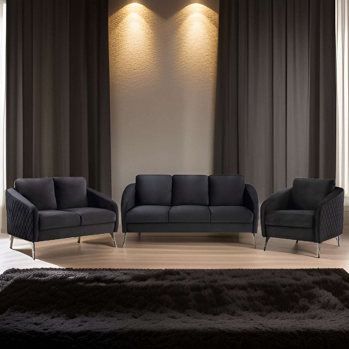 E-Furniture Eleganza 3+2+1 Sofa Pack In Black Color