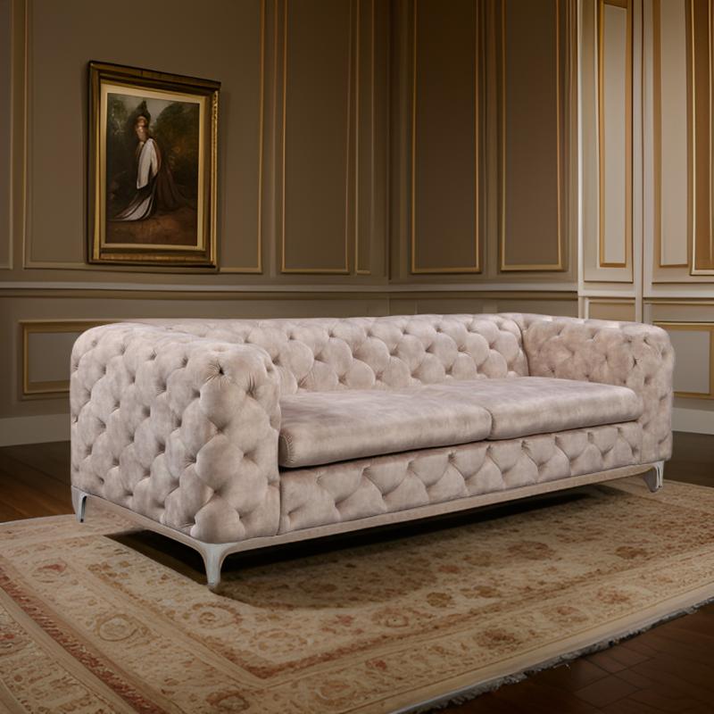 E-Furniture | Classic Chesterfield Sofa, Platinum Grey