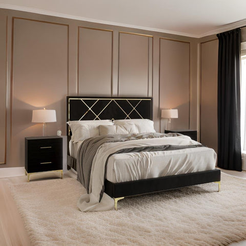Royal E Furniture | Luxora Gold King Size Upholstered Bed, Ebony Black