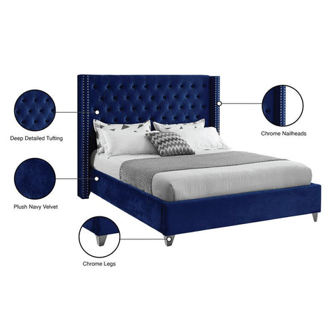 Royal Indigo | Tufted Upholstered Bed | Queen size in Navy Blue