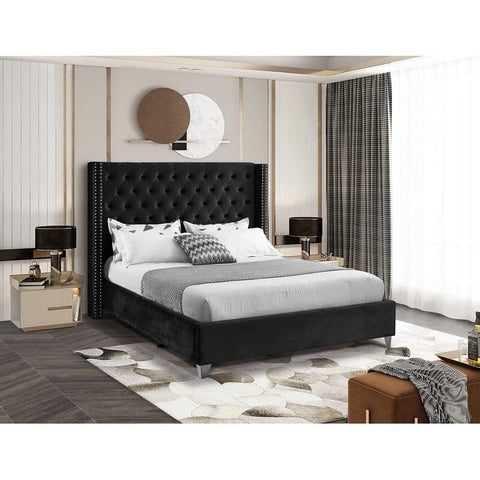 Midnight Lux | Tufted Upholstered Bed | Queen Size in Dark Grey Color