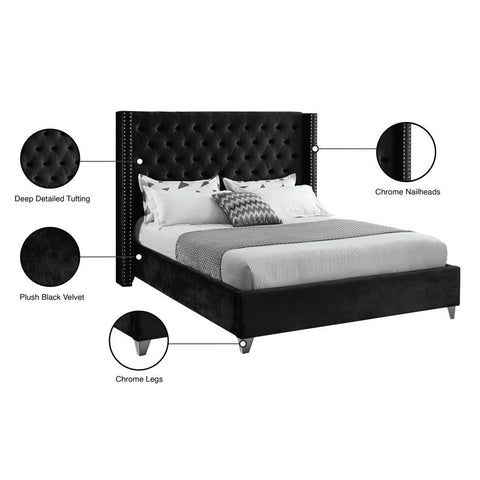 Midnight Lux | Tufted Upholstered Bed | Queen Size in Dark Grey Color