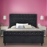 E-Furniture Sydney Queen size Non storage upholstered bed in Black color - Image 5