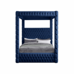 E-Furniture Alice Queen Size Non Storage Canopy Upholstered Bed In Navy Blue Color - Image 2