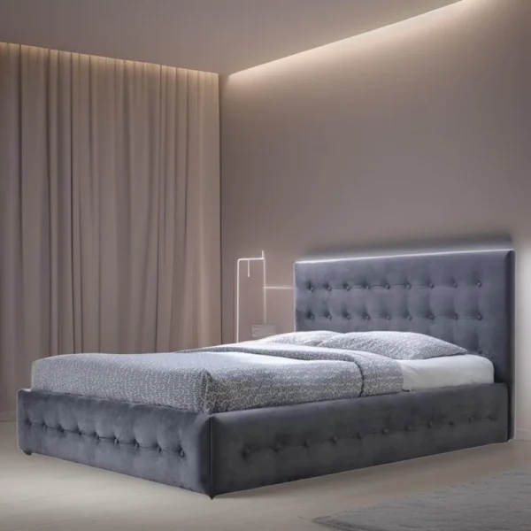 E-Furniture Italia King Size Non Storage Upholstered Bed In Grey Color