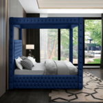 E-Furniture Alice Queen Size Non Storage Canopy Upholstered Bed In Navy Blue Color - Image 3