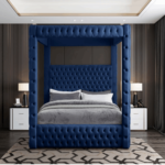 E-Furniture Alice Queen Size Non Storage Canopy Upholstered Bed In Navy Blue Color - Image 4