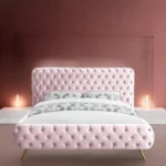 E-Furniture Paris King Size Non Storage Upholstered Bed In Pink Color