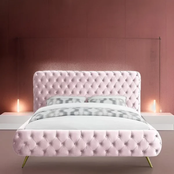E-Furniture Paris King Size Non Storage Upholstered Bed In Pink Color