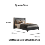 E-FURNITURE York Queen Size Without Storage Upholstered Bed In Grey Color - Image 5
