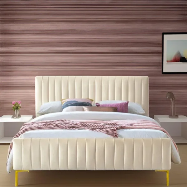 E-Furniture Spain Queen Size Non Storage Upholstered Bed In Biege Color