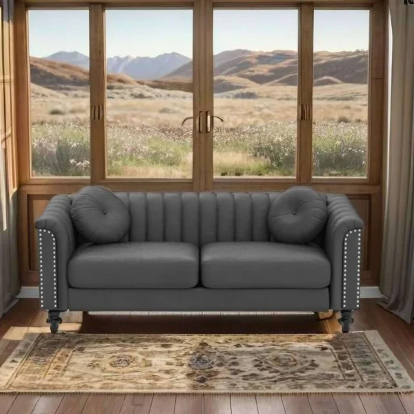 E-FURNITURE Luther 3 seater couch velvet Finish In Grey Colour Grey