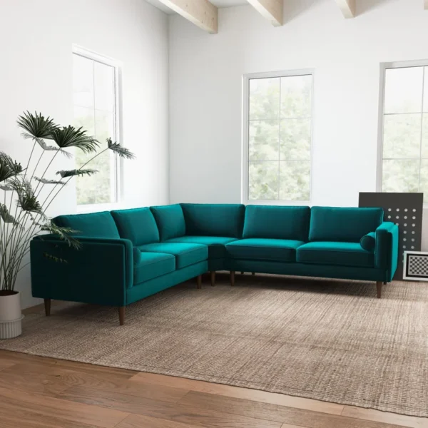 Power point Sectional Sofa Set in Peacock Blue Color by E-furniture