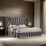 E-Furniture | Geometric Grace King-Size Upholstered Bed, Modernist Grey