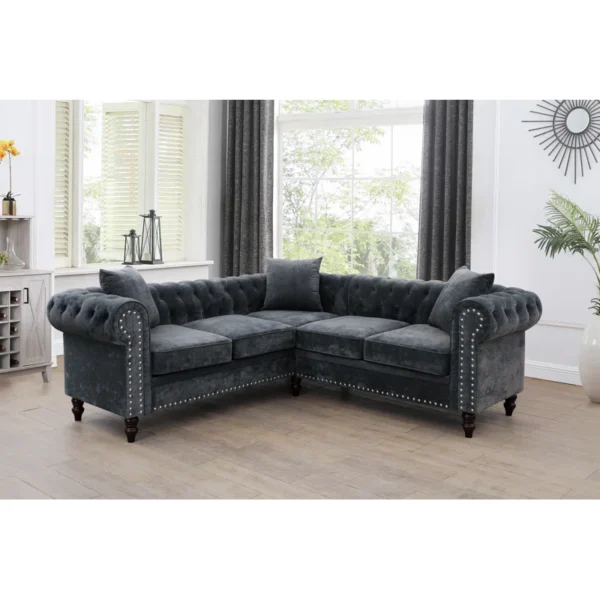 Java Chesterfield Sectional Sofa Set in Grey Color by E-furniture
