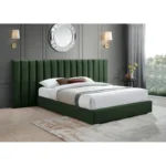 E-Furniture Luxury Upholstered Bed with Velvet Headboard, Teak Wood Frame In Green color - Image 2
