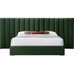 E-Furniture Luxury Upholstered Bed with Velvet Headboard, Teak Wood Frame In Green color - Image 6