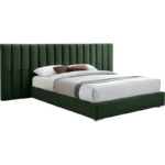 E-Furniture Luxury Upholstered Bed with Velvet Headboard, Teak Wood Frame In Green color - Image 7