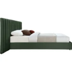 E-Furniture Luxury Upholstered Bed with Velvet Headboard, Teak Wood Frame In Green color - Image 8