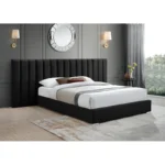 E-Furniture Luxury Upholstered Bed with Velvet Headboard, Teak Wood Frame In Grey color - Image 9