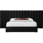 E-Furniture Luxury Upholstered Bed with Velvet Headboard, Teak Wood Frame In Grey color - Image 4