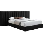 E-Furniture Luxury Upholstered Bed with Velvet Headboard, Teak Wood Frame In Grey color - Image 3