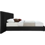 E-Furniture Luxury Upholstered Bed with Velvet Headboard, Teak Wood Frame In Grey color - Image 2