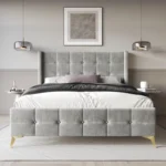 E-Furniture Light Grey King size Upholstered Fabric Bed Frame – Contemporary Design