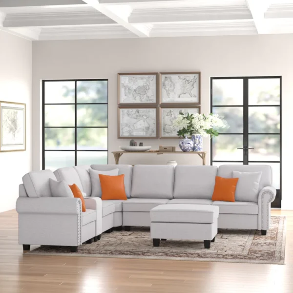 Python Chesterfield Sectional Sofa Set in Cream Color by E-furniture