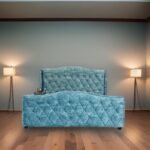 E- Furniture |Torres King size Upholstered Teak bed Without storage, Blue Color