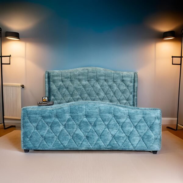 E-Furniture | Bella Upholstered Teak Queen Size Bed without Storage