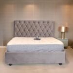 E-Furniture | Serenity King Size Upholstered Bed, Compact Design, Grey Color