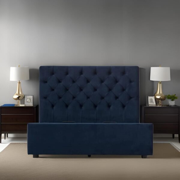 E-Furniture | Athena Royale Upholstered King Size Bed, Midnight Blue