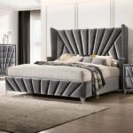 E-Furniture | Geometric Grace King-Size Upholstered Bed, Modernist Grey - Image 3