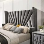 E-Furniture | Geometric Grace King-Size Upholstered Bed, Modernist Grey - Image 4