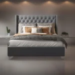 E-FURNITURE York Queen Size Without Storage Upholstered Bed In Grey Color